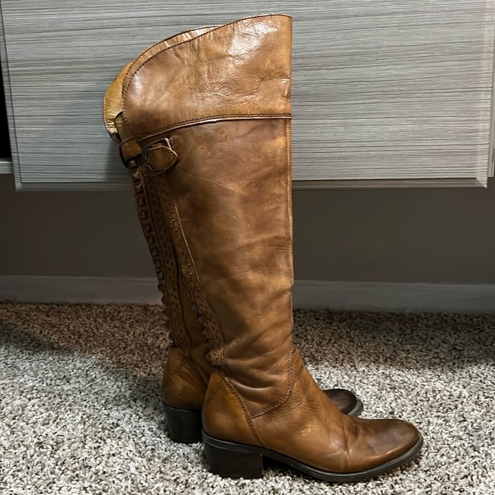 VINCE CAMUTO Knee High Distressed Leather Studded Boots - Picture 5 of 16